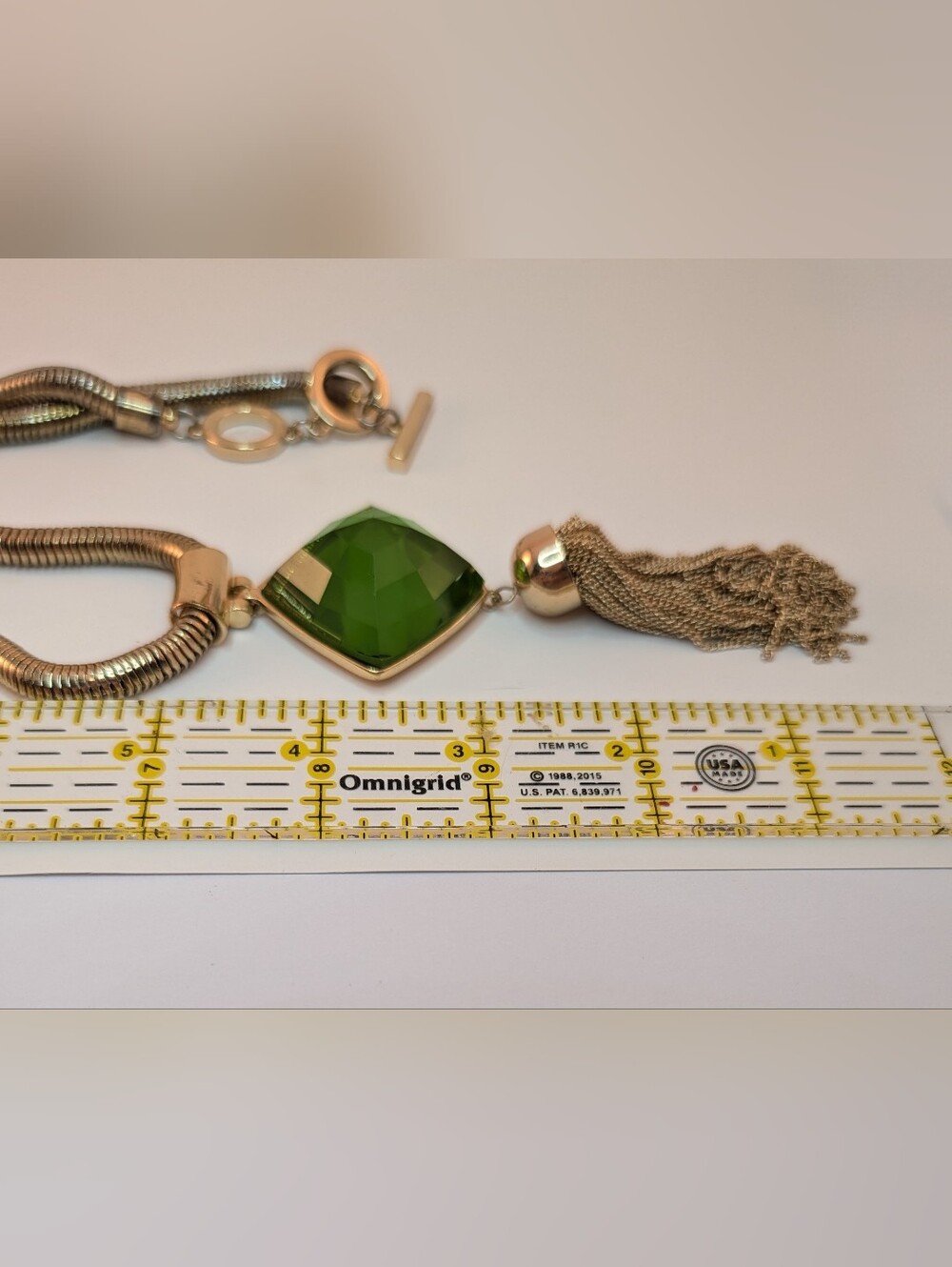 Anne Klein Vintage Gold-Tone Necklace with Green Pendant and Tassel - Picture 7 of 13